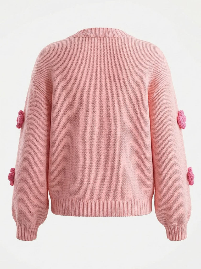 Gilet en maille manches longues motif marguerite 3D années 1930