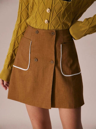 Jupe trapèze taille haute marron avec poches années 1980