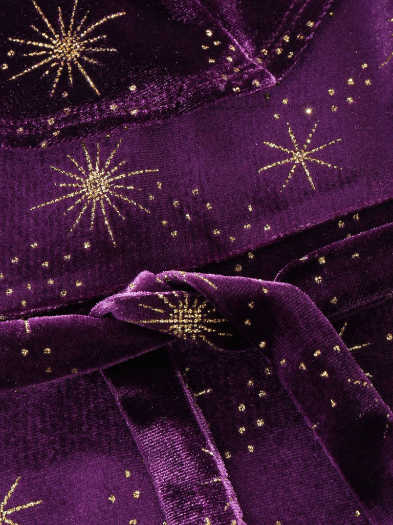 [Pré-vente] Robe à volants en velours col en V et étoiles violet des années 40