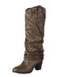 Bottes mi-mollet vintage à boucle cloutée brown