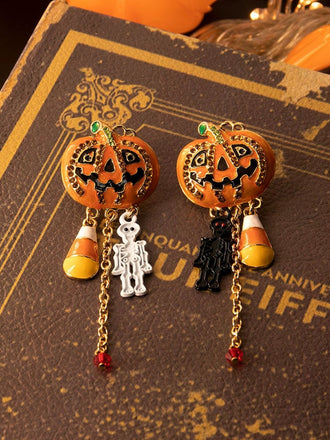 Boucles d'oreilles avec chaîne et crâne de citrouille Halloween