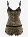 Ensemble De Pyjama Dentelle Léopard Bretelles Fin Marron Année 1970