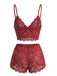 Ensemble De Pyjama Bretelles Fin Dentelle Fleurie Nœud Rouge Année 1960