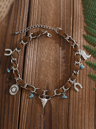 Collier turquoise style western cow-boy vintage