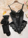Nuisette noire en satin dentelle armatures bas assortis années 1980