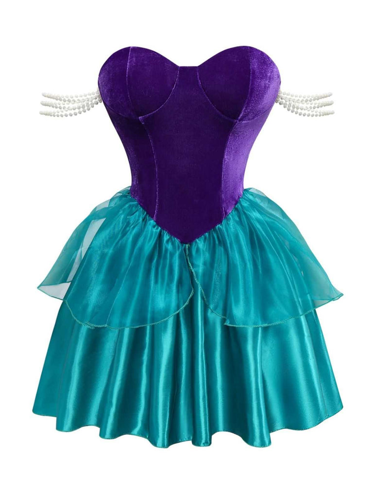 Robe de princesse sirène Ariel avec couronne années 1950
