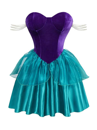 Robe de princesse sirène Ariel avec couronne années 1950