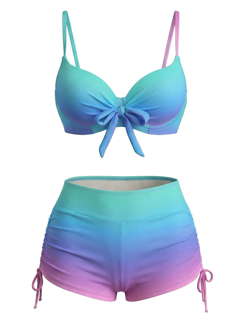 Ensemble bikini short de bain à lacets dégradé années 60