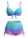 Ensemble bikini short de bain à lacets dégradé années 60