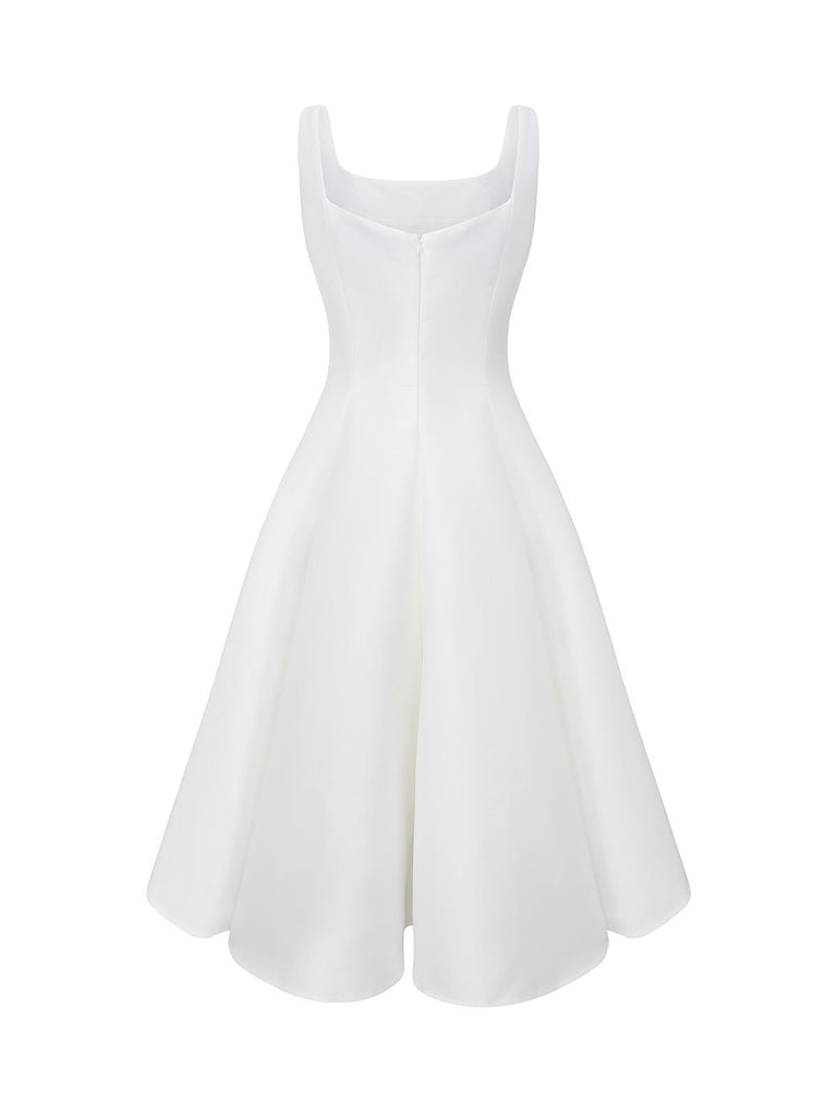 Robe de soirée blanche unie à larges bretelles des années 1950