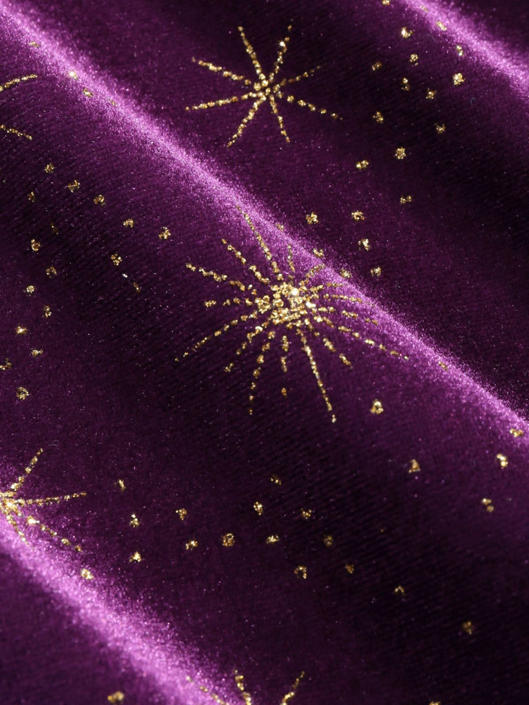 [Pré-vente] Robe à volants en velours col en V et étoiles violet des années 40