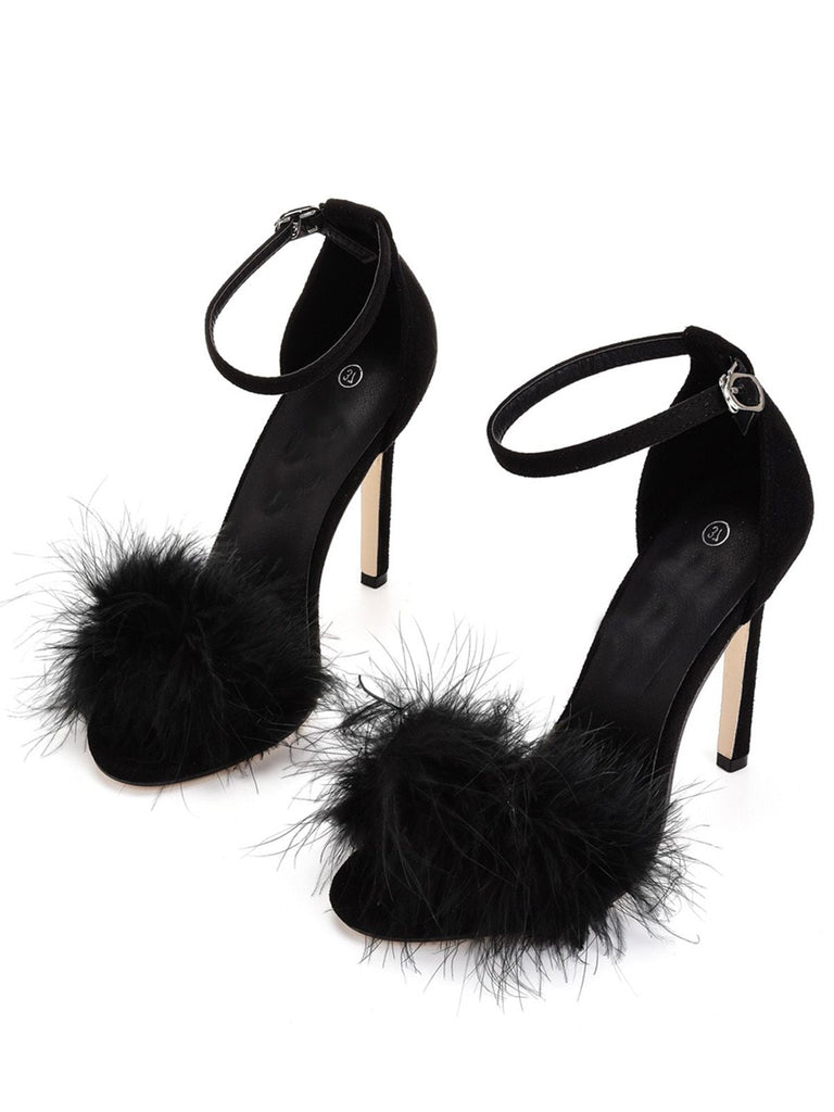 Escarpins à bride en daim et plumes