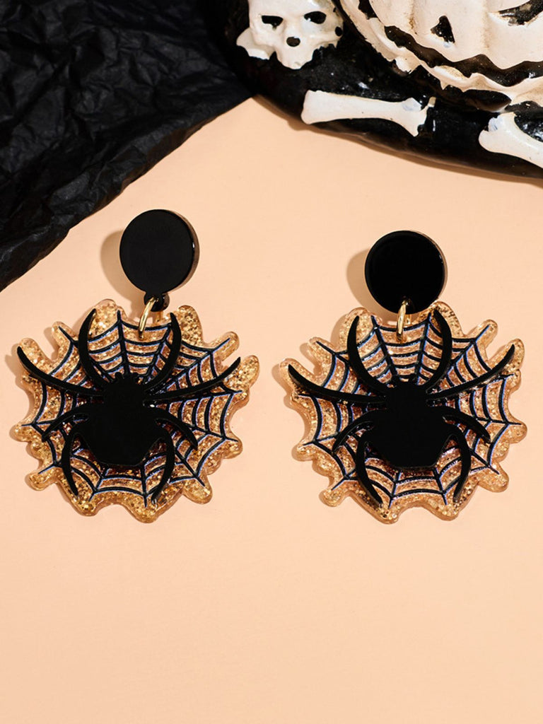 Boucles d'oreilles vintage noires en forme d'araignée et de toile d'araignée