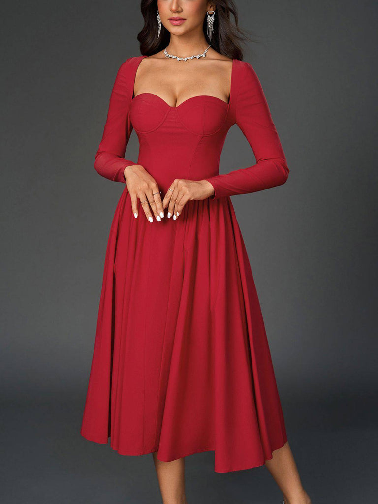 Robe mi-longue plissée à lacets et dos nu années 1960