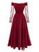Robe bordeaux épaules dénudées manches longues en dentelle années 1930