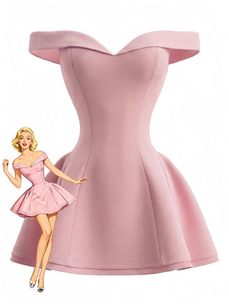 Robe Mini Solide Épaule Dénudée Ajustée Années 1960