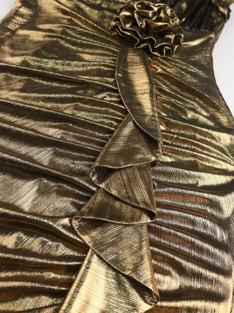 Robe sirène 3d floral texturé métallisé taille cintrée doré des années 1930