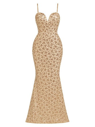 Robe de soirée dos nu sequins couleur champagne années 1930