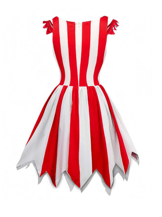 Robe à bretelles rayée rouge clown maléfique d'Halloween des années 1960