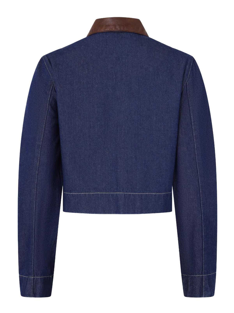 Veste en jean avec poche et col en cuir années 1950