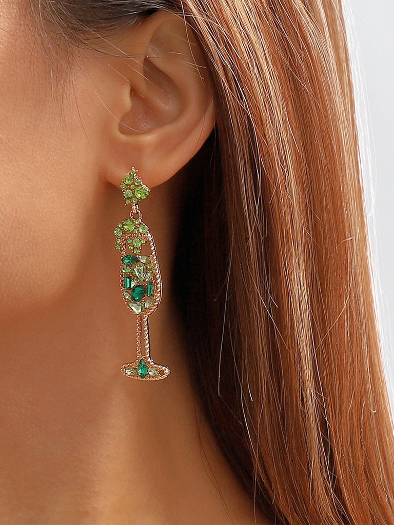 Boucles d'oreilles en forme de verre à champagne perles et pierres précieuses