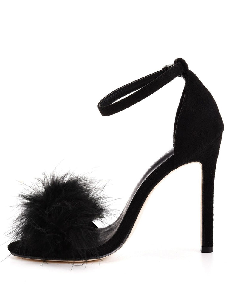 Escarpins à bride en daim et plumes
