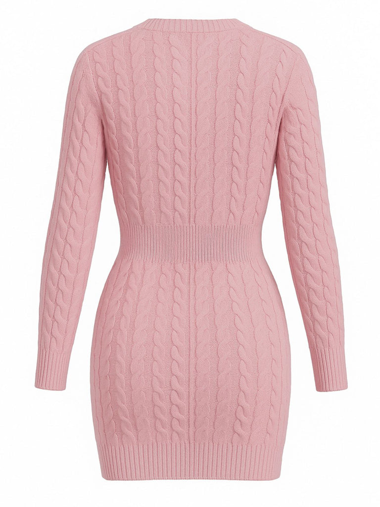 Robe moulante manches longues en maille torsadée des années 1960