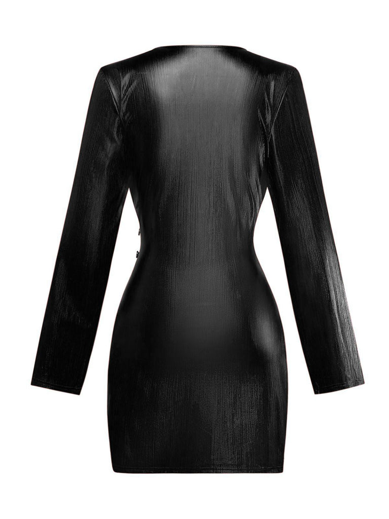 [Pré-vente] Robe moulante brillant rouge col en V et fente des années 1960