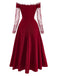 Robe bordeaux épaules dénudées manches longues en dentelle années 1930