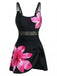 Maillot de bain maille bretelles col rond fleuri 1940s