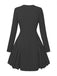 Robe Uni Plissée Manches Longues Col CœurAnnée 1950