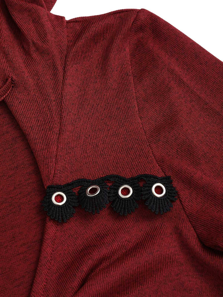 Haut tunique à capuche gothique rouge à ourlet asymétrique des années 1980