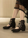 Bottes à bout rond petit talon épais et ajourées
