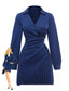 Robe chemise rayée fines bleue col Johnny des années 60