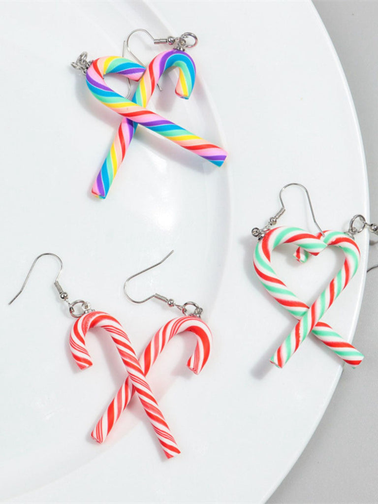 Boucles d'oreilles de Noël couleur bonbon en forme de canne arc-en-ciel