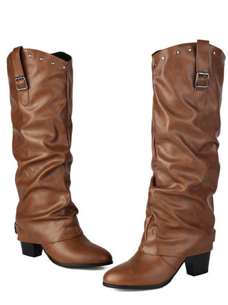 Bottes mi-mollet vintage à boucle cloutée