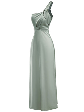 Robe de soirée une épaule en satin uni des années 1940