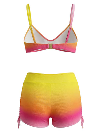 Orange Ensemble bikini short de bain à lacets dégradé années 60