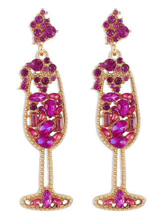 Boucles d'oreilles en forme de verre à champagne perles et pierres précieuses