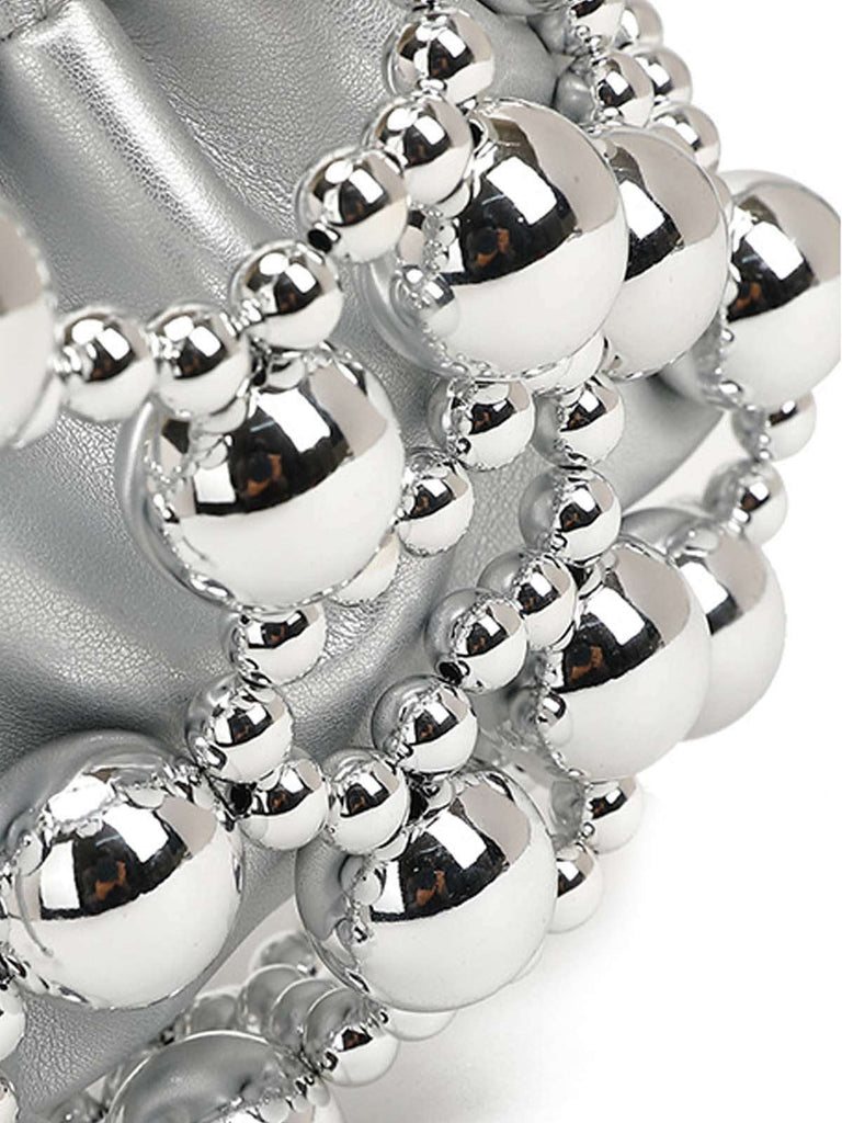 Mini sac seau à cordon de serrage et perles métalliques