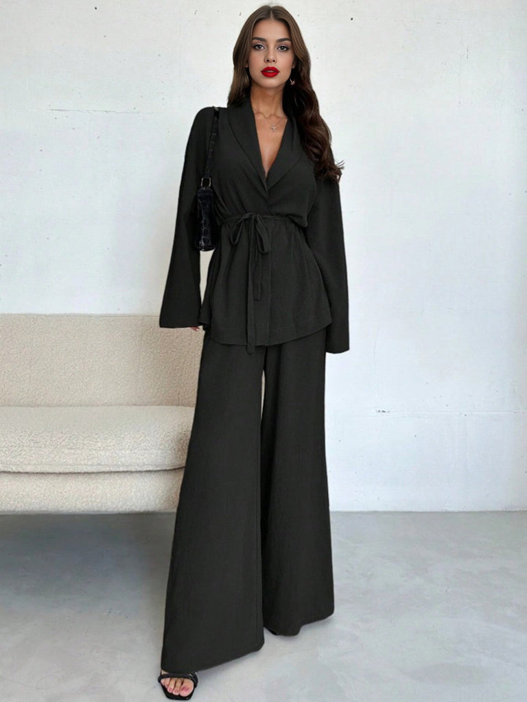 2PCS Ensemble blazer et pantalon lacets style années 1960