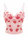 Corset Dentelle Rose Imprimé Bisou Saint-Valentin Année 1950