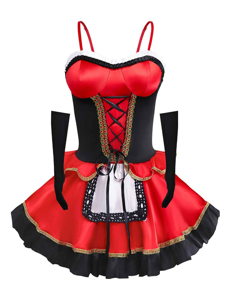 3PCS Cape rouge avec robe corset années 1970