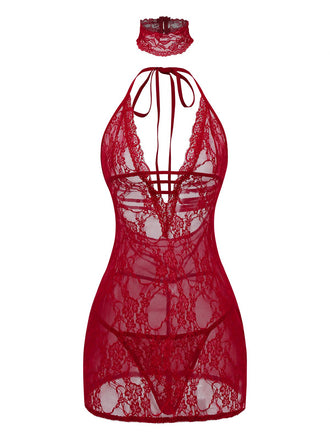 Nuisette sexy en dentelle dos nu à col en V années 1980