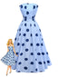 Robe Bleue Pois Sans Bretelles Plissée Années 1940