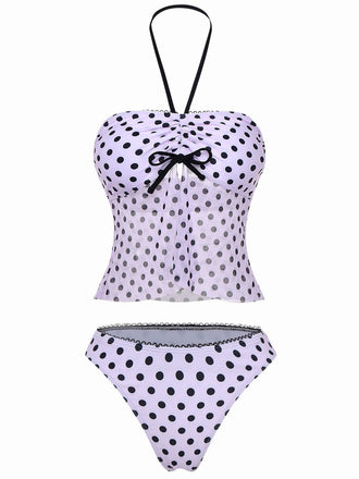 Ensemble tankini rose à pois et nœud années 1950
