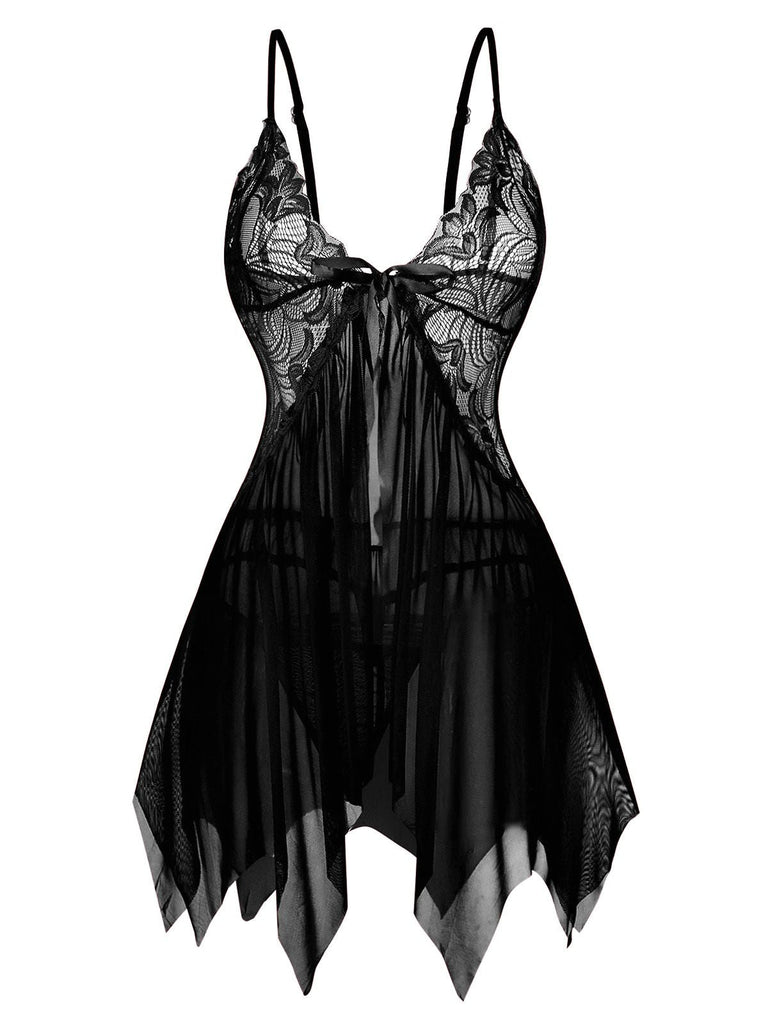 Ensemble de lingerie nuisette en dentelle et satin années 1980