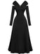 Robe plissée bordeaux épaules dénudées et manches longues années 1940