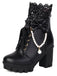 Bottes À Talons Épais Dentelle Perles Nœud Vintage