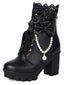Bottes À Talons Épais Dentelle Perles Nœud Vintage